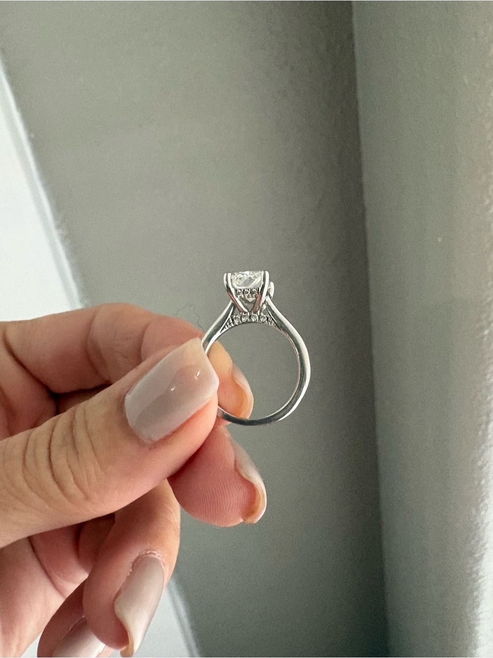 Platinum 2 ct radiant Cut lab diamond with partial halo Engagement Ring - White - Picture 7 of 16